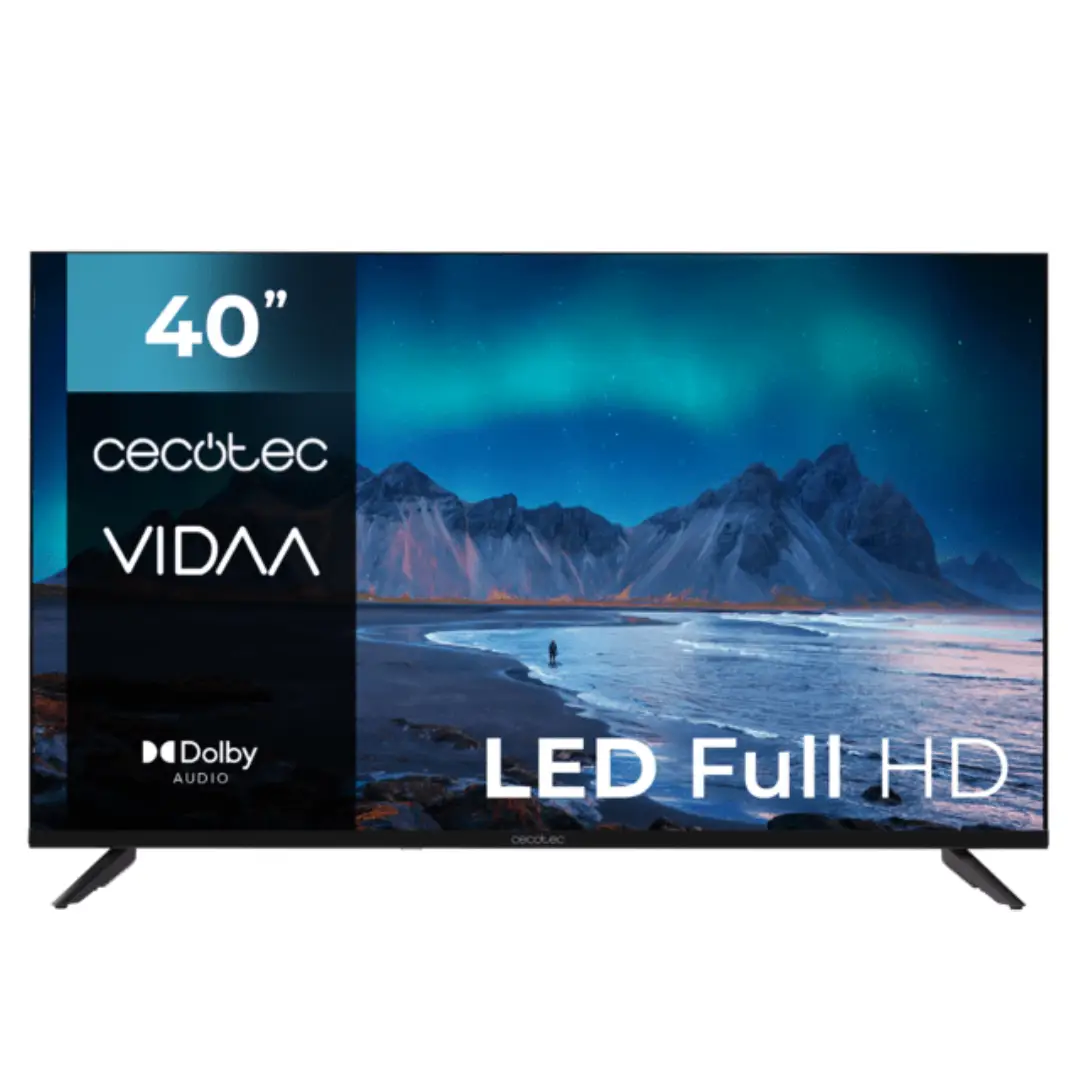 Imagen frontal del televisor LED 40" A5 ALF50040 Cecotec mostrando su pantalla Full HD, compatibilidad con Dolby y funciones Smart TV, disponible en Electrocash.