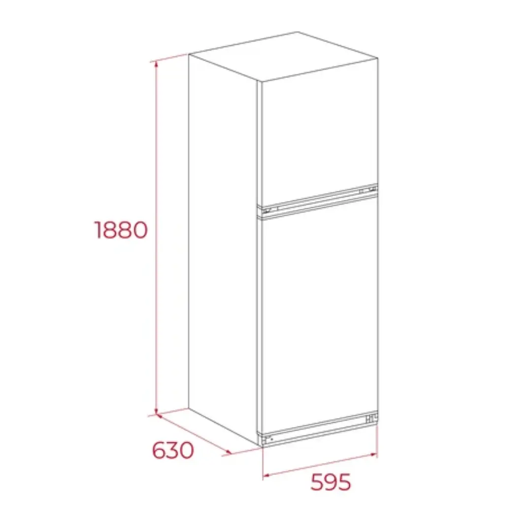 Imagen mostrando las dimensiones del frigorífico Teka NFL-342C Inox, con altura de 188 cm y diseño Inverter – disponible en Electrocash.