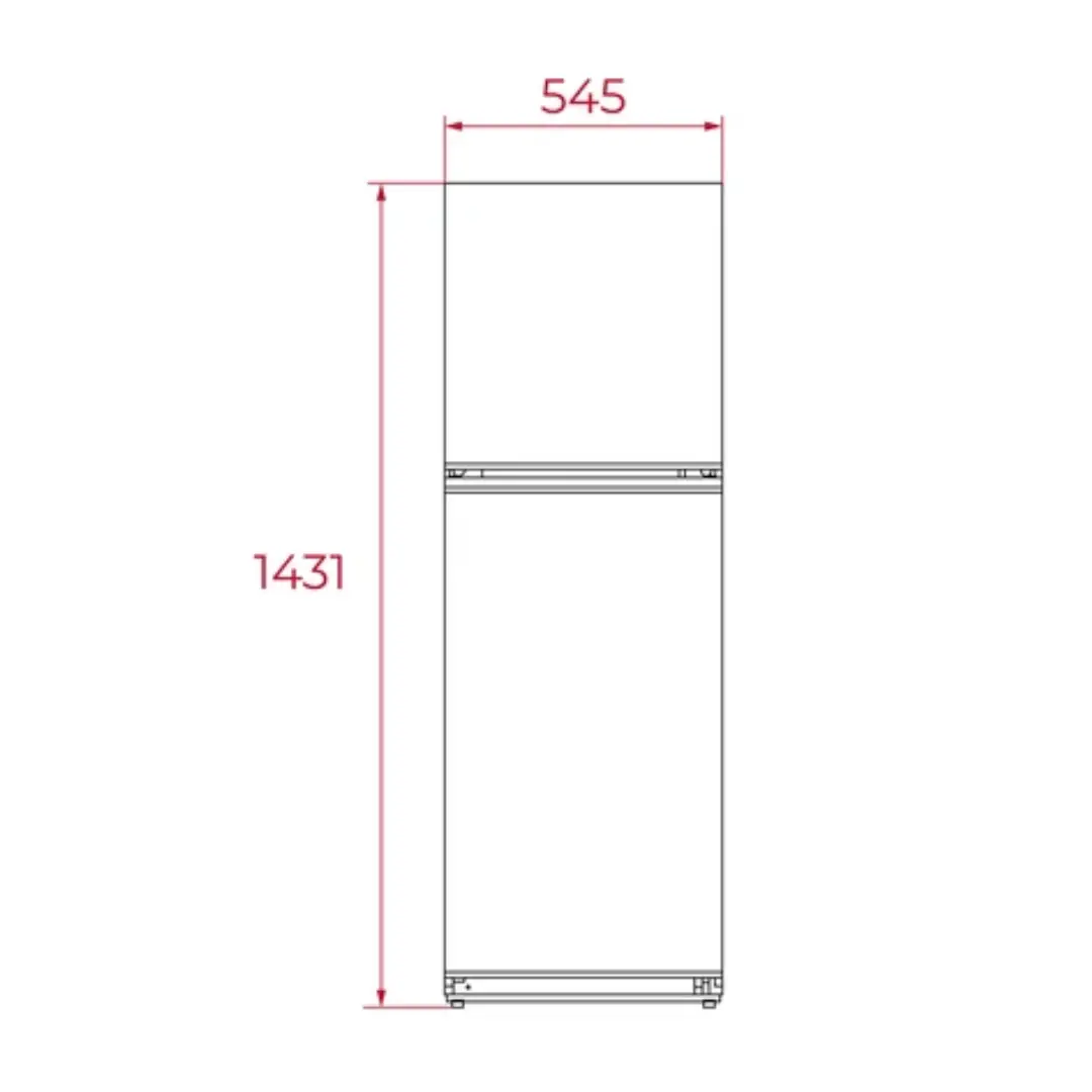 Dimensiones del frigorífico TEKA RTF-2510 de 2 puertas en color blanco, con 143 cm de altura, 55 cm de ancho y fondo estándar, imagen orientada a compra en Electrocash.