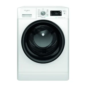 Imagen frontal de la lavadora Whirlpool FFB-11489 BV en color blanco, mostrando su diseño moderno y gran capacidad de 11 kg – disponible en Electrocash.