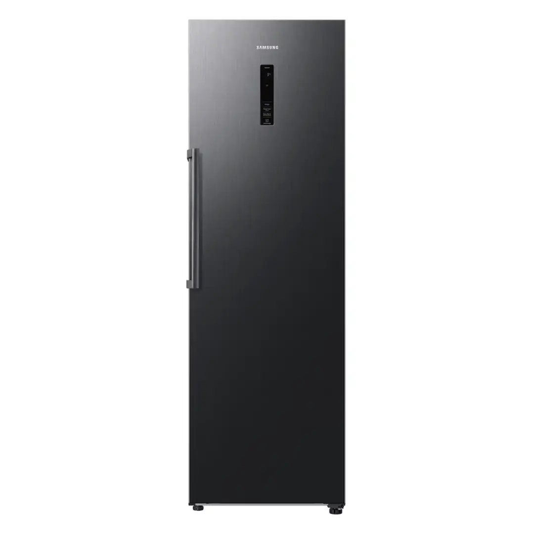 Imagen frontal del frigorífico Samsung RR-39C7EC5B1/EF en color grafito, con capacidad de 387 L, eficiencia energética Clase E y diseño moderno de 1 puerta, disponible en Electrocash.
