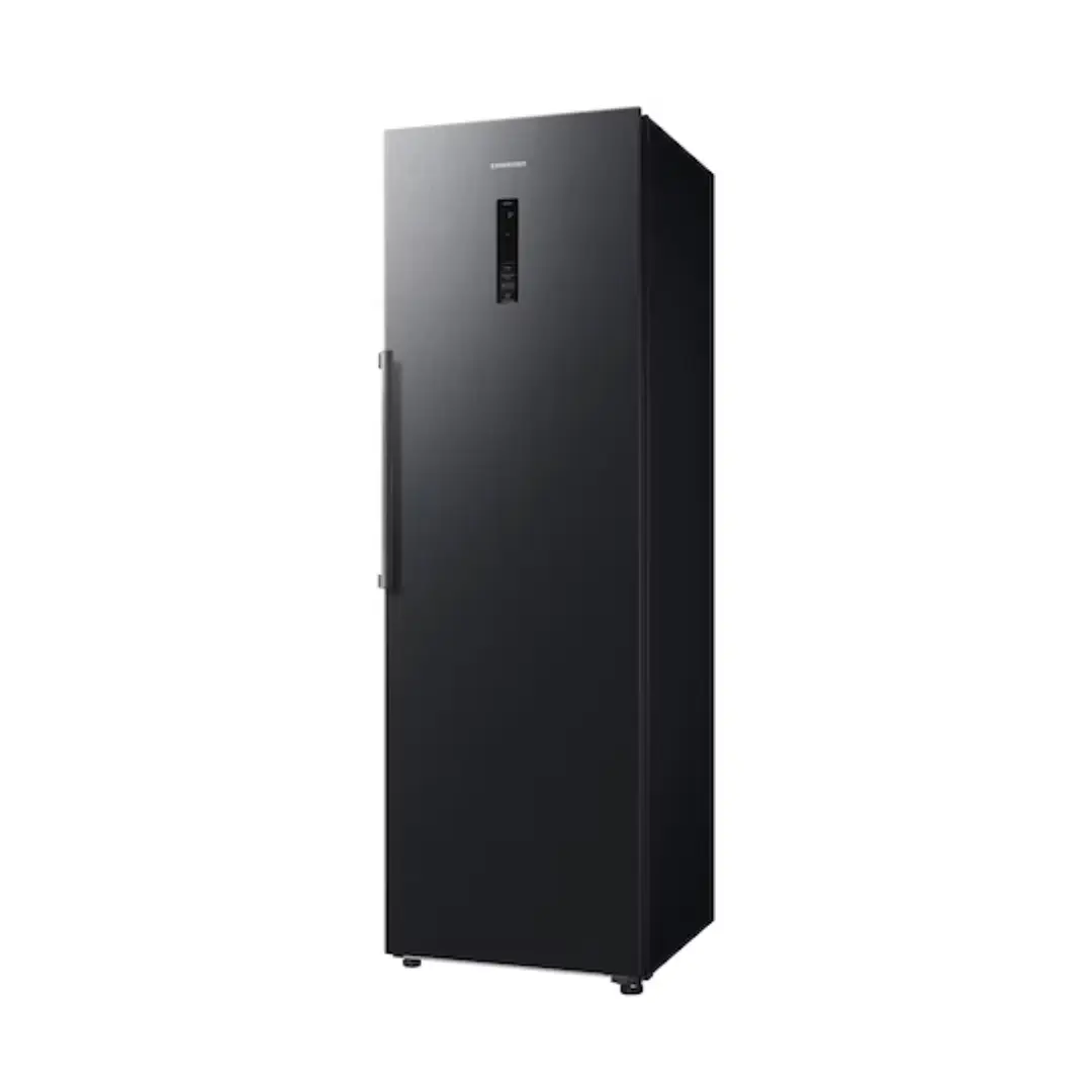 Imagen lateral del frigorífico Samsung RR-39C7EC5B1/EF, mostrando su perfil, grosor y acabado en grafito, disponible en Electrocash.