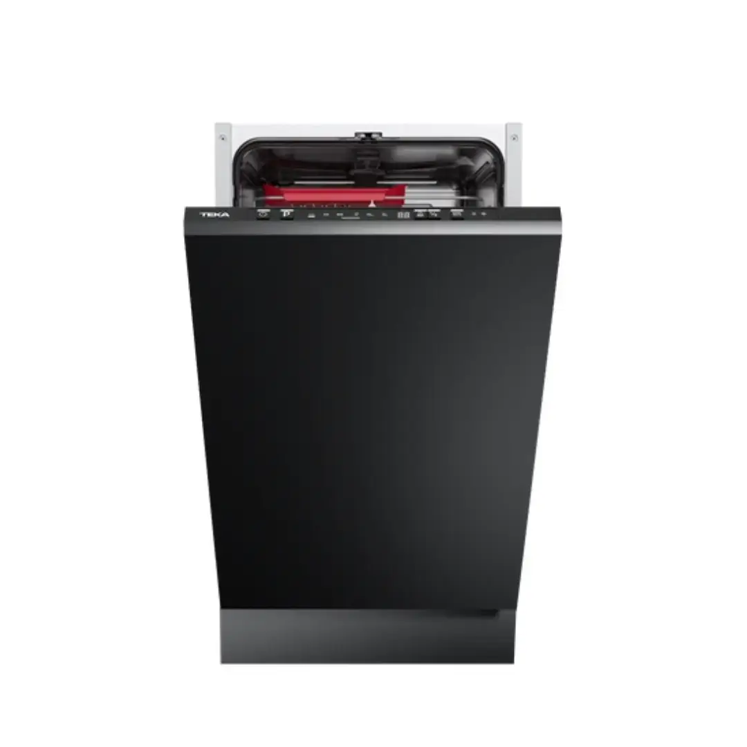 Imagen frontal del lavavajillas integrable Teka DFI-44800 de 45 cm, con capacidad para 10 cubiertos y eficiencia energética Clase E, disponible en Electrocash.