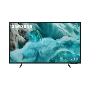 Imagen frontal del Samsung QLED 50" TQ-50Q7FAAUXXC, mostrando su diseño elegante sin marcos, resolución 4K UHD y tecnología Quantum HDR con funciones de IA y Gaming Hub, disponible en Electrocash.