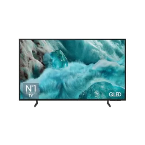 Imagen frontal del Samsung QLED 55" modelo TQ-55Q7FAAUXXC, mostrando su diseño sin marcos, resolución 4K UHD y tecnología Quantum HDR10+, disponible en Electrocash.