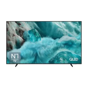 Imagen frontal del Samsung QLED 65" TQ-65Q7FAAUXXC en color negro, destacando su gran pantalla de 65 pulgadas, resolución 4K HDR10+ y diseño elegante con tecnología Quantum HDR, disponible en Electrocash.