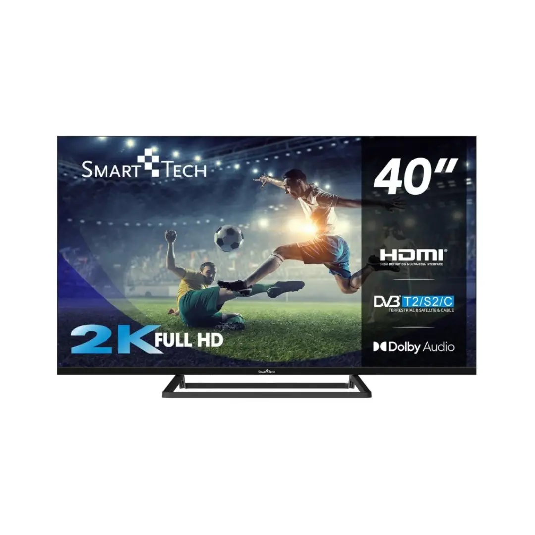 Imagen frontal del Smart Tech LED 40" 40FN01V3, mostrando su diseño moderno, resolución Full HD, sonido Dolby y conectividad Smart TV, disponible en Electrocash.