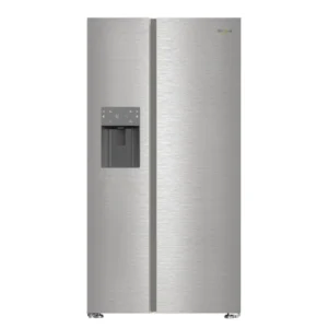 Imagen frontal del frigorífico americano Whirlpool SBS WHG2-6574W X5E en inox, con capacidad de 578 L, eficiencia energética Clase D y dispensador integrado, disponible en Electrocash.