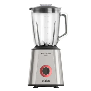 Imagen frontal de la batidora de vaso Solac BV-5728 Beauty and the Beast, con potencia de 1500W y capacidad de 1,5 litros, diseñada para batidos, smoothies y mezclas homogéneas de forma rápida y eficiente, disponible en Electrocash.