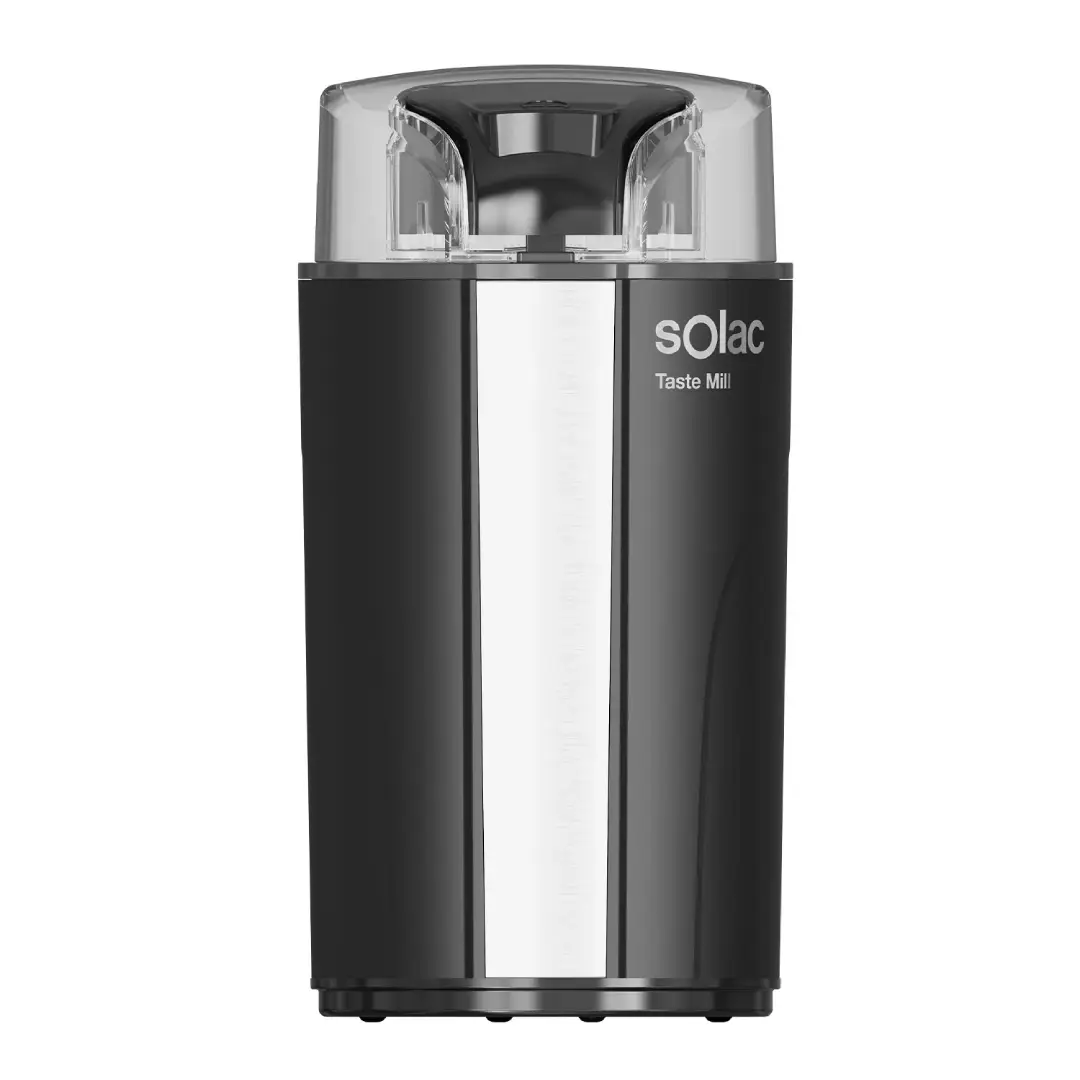 Imagen frontal del molinillo de café Solac MC-6252 Taste Mill, con potencia de 200W, capacidad para 70 gramos y cuchillas de acero inoxidable, ideal para disfrutar de café recién molido en segundos, disponible en Electrocash.
