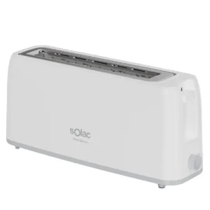 Imagen frontal del tostador Solac TL-5418 Buon Giorno, con una ranura larga y diseño compacto, ideal para un tostado homogéneo y rápido en cualquier tipo de pan, disponible en Electrocash.