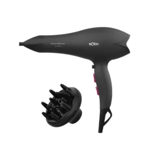 Imagen frontal del secador Solac SP-7152 AC de 2400W, con tecnología iónica y potencia profesional, diseñado para un secado rápido y cuidado del cabello, disponible en Electrocash.
