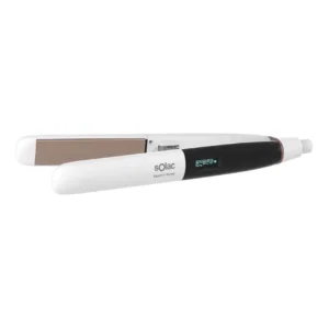 Imagen frontal de la plancha de pelo Solac PP-7262 Expert 4 Sense con tecnología iónica, potencia de 55W y pantalla LCD, capaz de alcanzar 230ºC para un alisado profesional con máximo cuidado y brillo, disponible en Electrocash.