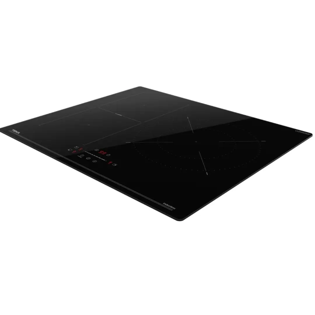 Imagen de la placa Teka IBF-63210SSMBK, mostrando su superficie de cristal, zonas de cocción Flex y control táctil, disponible en Electrocash.