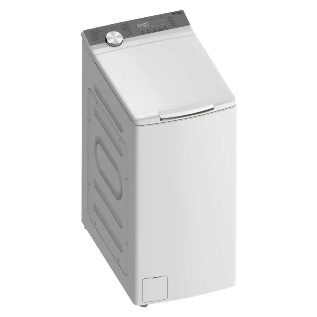 Imagen frontal de la lavadora de carga superior Johnson Mundo-80, con capacidad de 8 kg, 1300 rpm, motor inverter y eficiencia energética Clase A, perfecta para un lavado potente y silencioso, disponible en Electrocash.