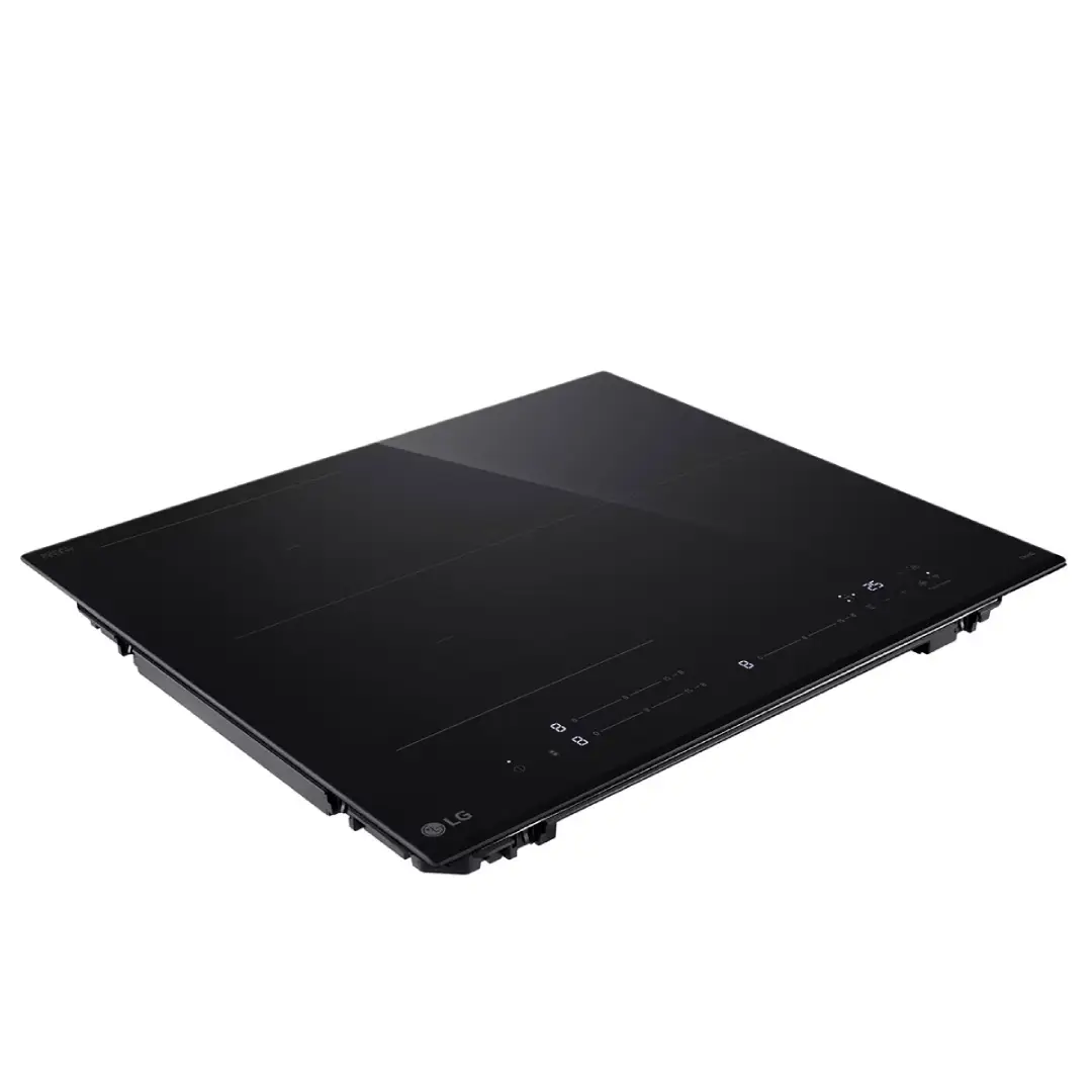 Imagen de la placa LG CI-5Z2420BN, mostrando su diseño elegante, superficie de cristal negro y detalle de zonas de cocción Flex de 28 cm, disponible en Electrocash.