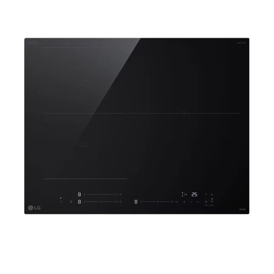 Imagen frontal de la placa de inducción LG CI-5Z2420BN, con 3 zonas FlexInducción, potencia de 7,4 kW y conectividad WiFi, disponible en Electrocash.