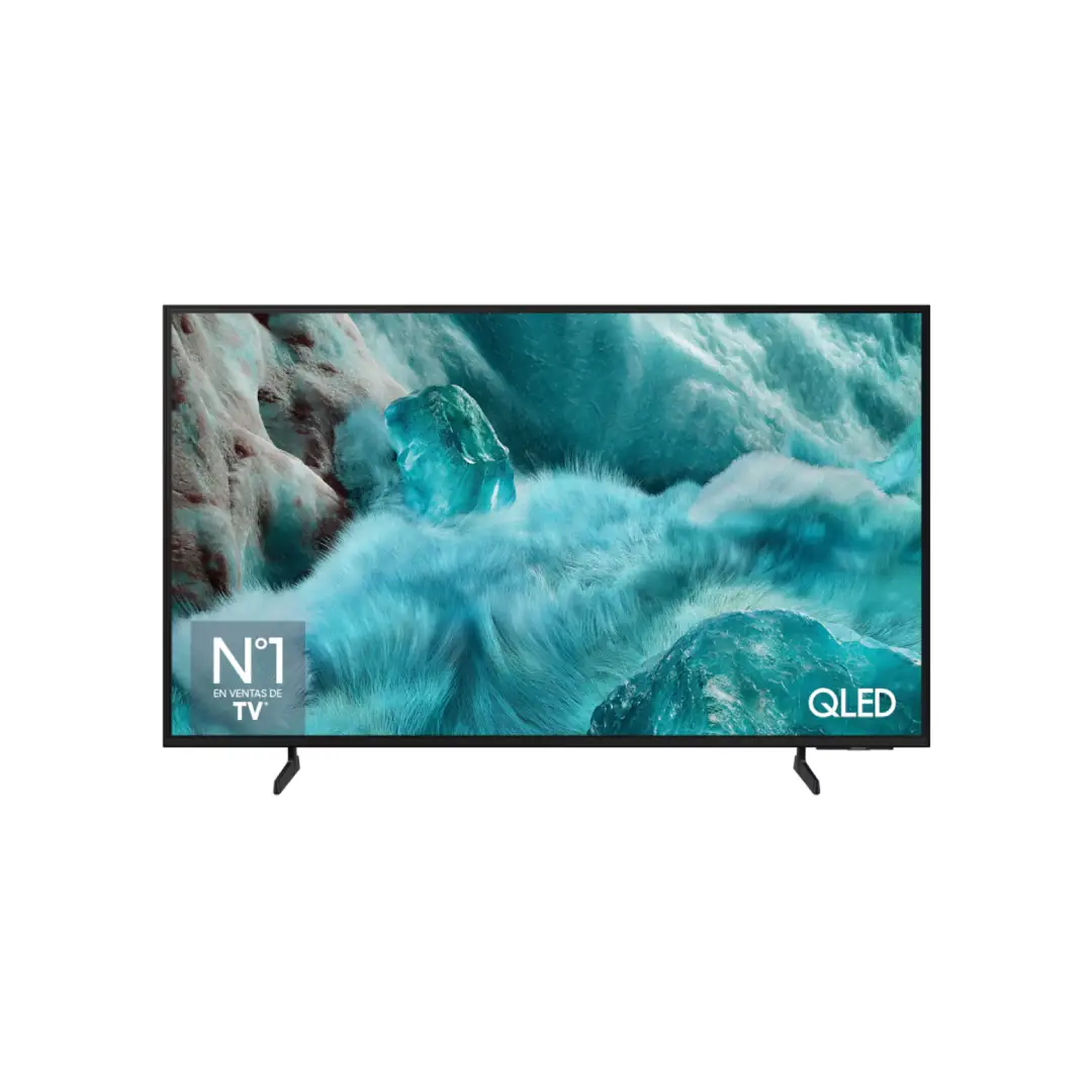 Imagen frontal de la Smart TV Samsung QLED 43" TQ-43Q7FAAUXXC, con resolución 4K UHD, tecnología Quantum HDR con HDR10+ y sistema Smart TV con Tizen, disponible en Electrocash.