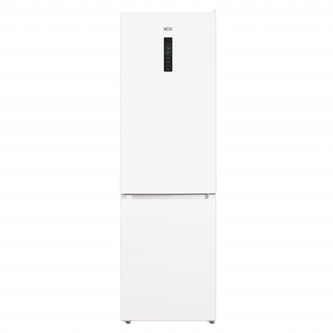Imagen frontal del frigorífico combinado VOK EVR-335NEWPCN en color blanco, con capacidad estándar, 195x60 cm y eficiencia energética Clase E, disponible en Electrocash.