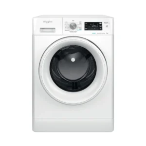 Imagen frontal de la lavadora Whirlpool FFB-8258 WV SP B en color blanco, con capacidad de 8 Kg, centrifugado a 1200 rpm y motor Inverter eficiente, disponible en Electrocash.