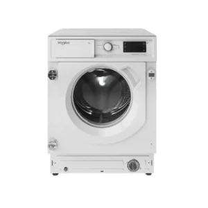 Imagen frontal de la lavadora integrable Whirlpool BI WMWG-81485E EU con capacidad de 8 kg, 1400 rpm y motor inverter eficiente Clase B, ideal para cocinas modernas y disponible en Electrocash.