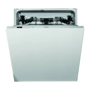 Imagen frontal del lavavajillas integrable Whirlpool WI-7020 de 60 cm, con capacidad para 14 cubiertos y tecnología 6th Sense, disponible en Electrocash.