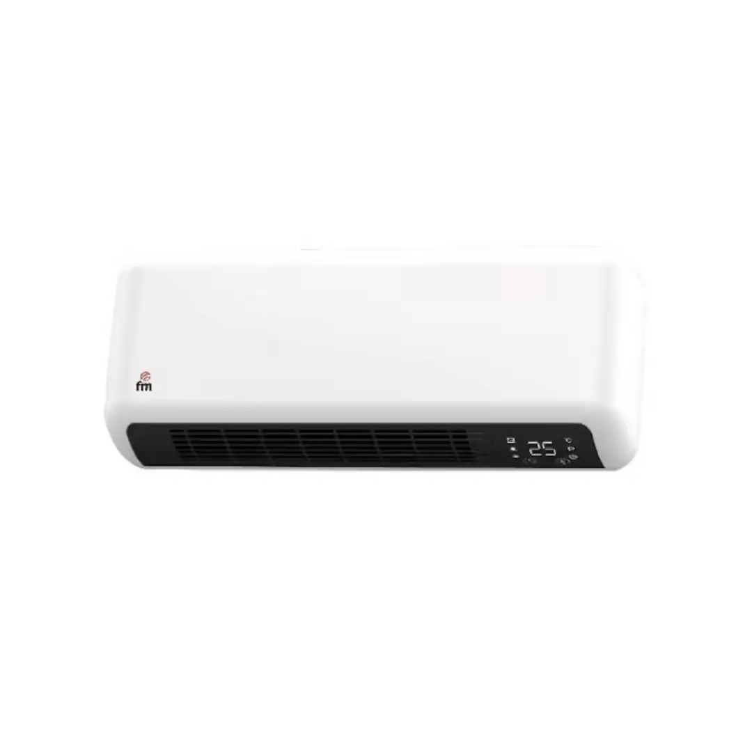 Imagen frontal del split cerámico de baño Cecotec TS-20 FM, con potencia de 2000W, diseño compacto y mando a distancia incluido para un control fácil y seguro, disponible en Electrocash.