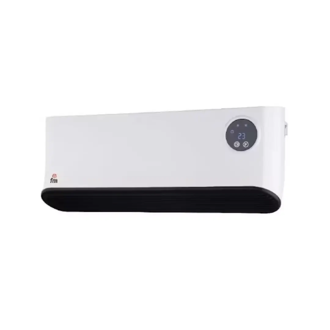 Imagen frontal del split cerámico de baño Cecotec TS-22 FM, con potencia de 2200W, diseño compacto y mando a distancia incluido para un control cómodo y seguro, disponible en Electrocash.
