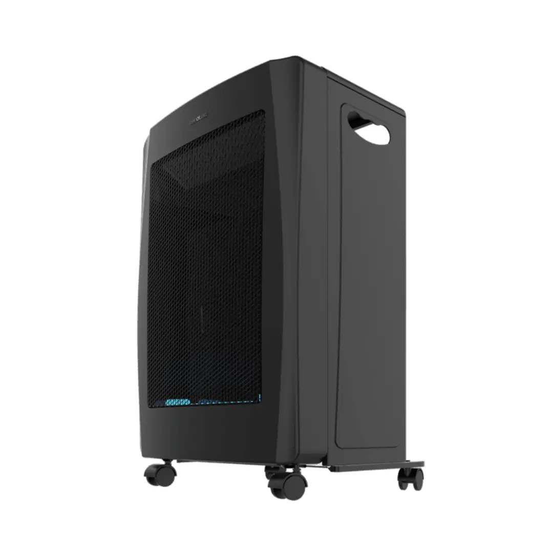 Imagen lateral de la estufa de gas ReadyWarm 4200, mostrando su estructura compacta, control de llama y diseño moderno, disponible en Electrocash.