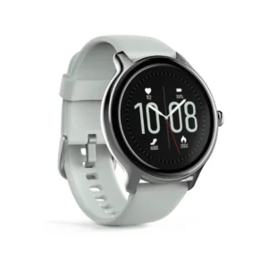 Imagen del Hama Fit Watch 4910 en color gris/plata, con pantalla LCD de 1,09", conectividad Bluetooth 5.1, resistencia al agua IP68 y funciones de monitorización de fitness.