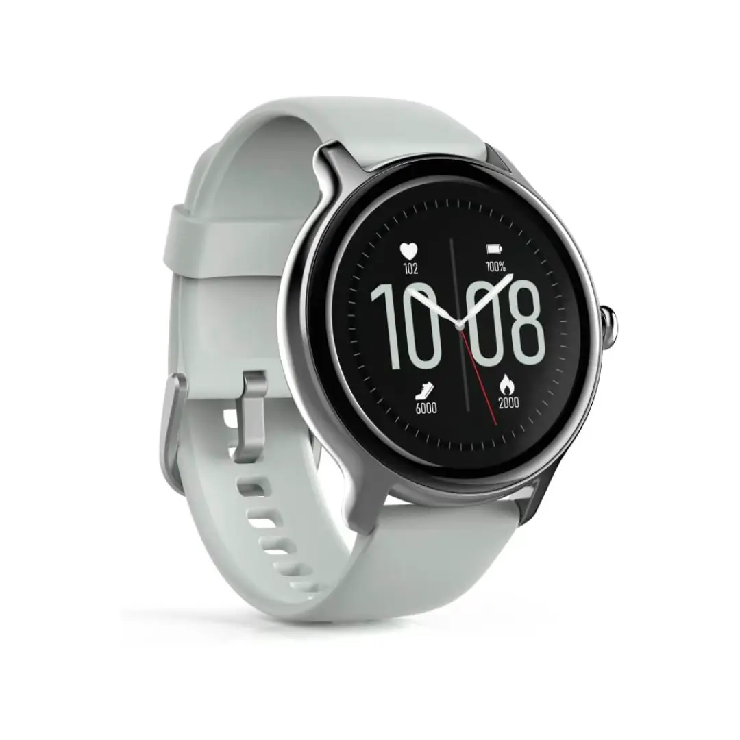 Imagen del Hama Fit Watch 4910 en color gris/plata, con pantalla LCD de 1,09", conectividad Bluetooth 5.1, resistencia al agua IP68 y funciones de monitorización de fitness.