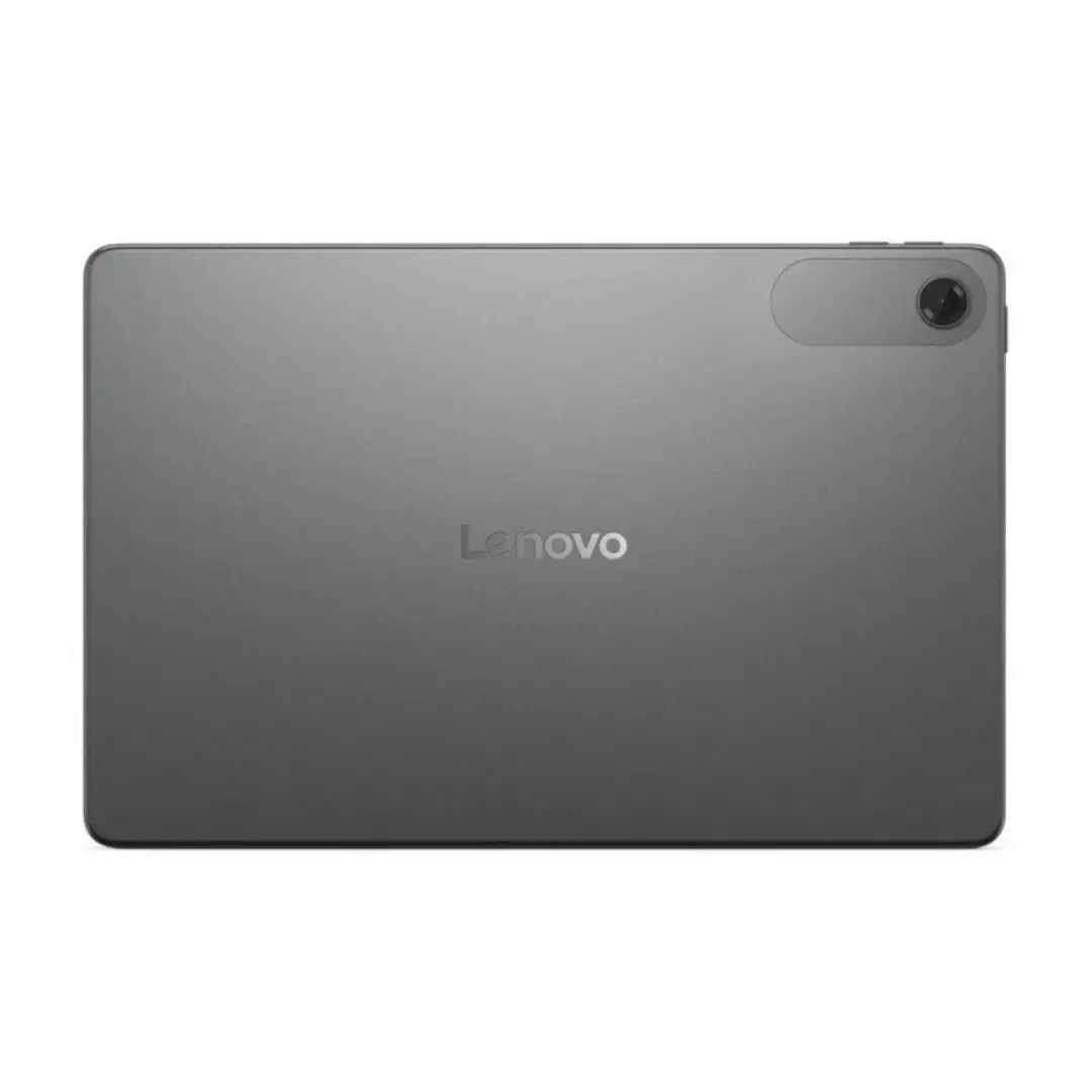Vista trasera de la Lenovo Tab M10 10.1" en color Luna Grey, mostrando la cámara, el acabado del dispositivo y el diseño elegante.