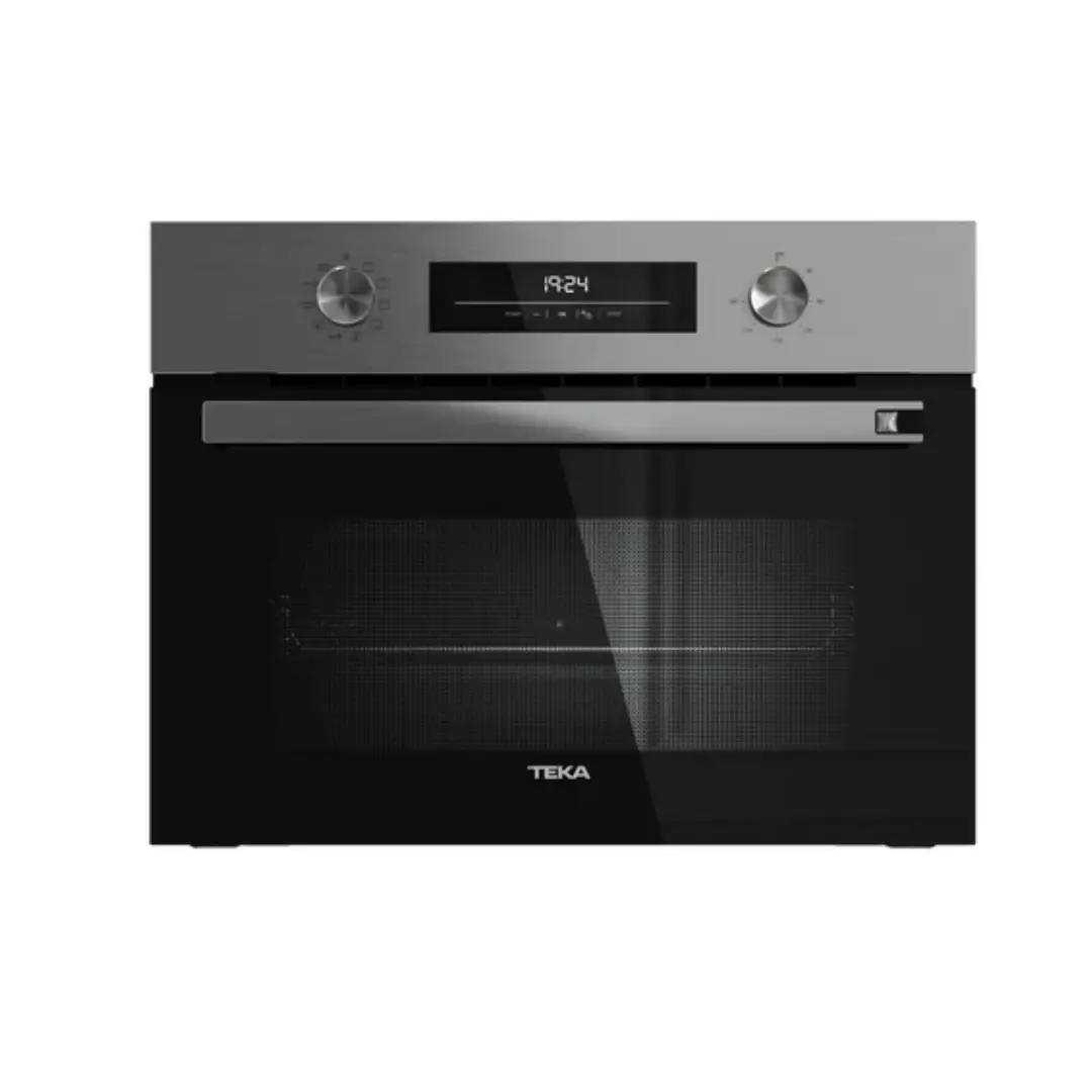Imagen frontal del horno Teka HSC-6350 de 45 litros en acero inoxidable, con clasificación A+, diseño Neo Series y tecnologías HydroClean, ThermoSeal y BrightClean.