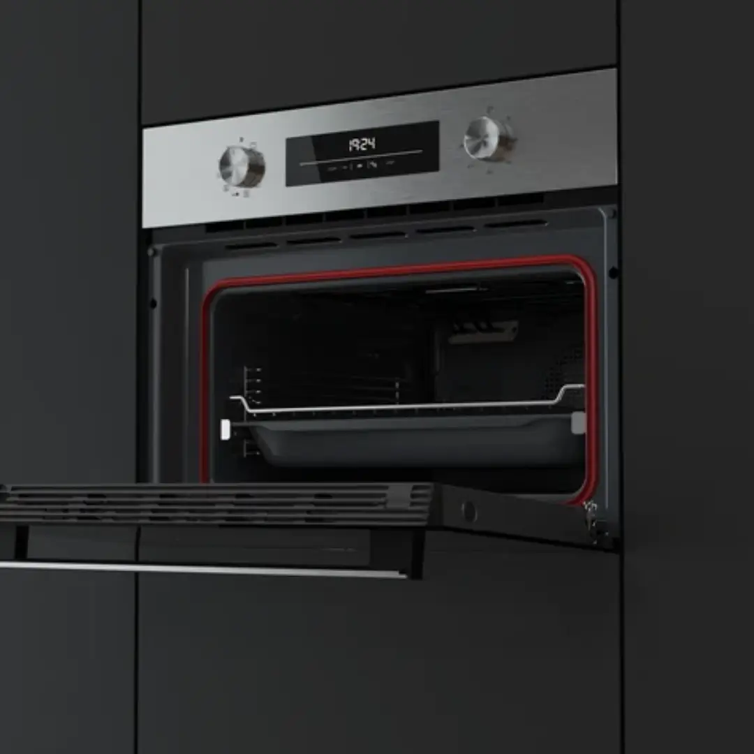 Imagen del Teka HSC-6350 integrado en una cocina moderna, mostrando su diseño en acero inoxidable y estética Neo Series perfectamente combinada con el mobiliario.