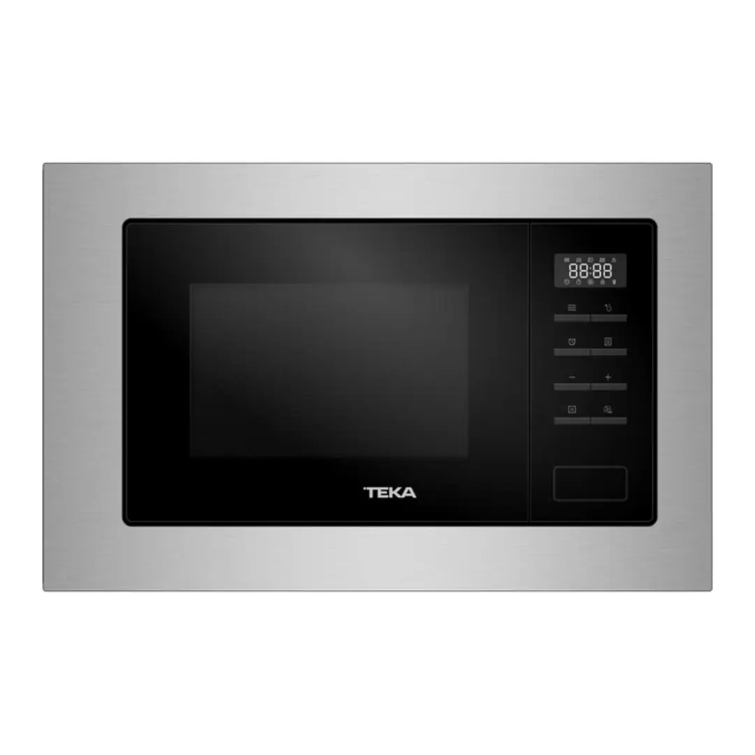 Microondas de encastre Teka MSEG-620FI en acabado inoxidable con capacidad de 20 litros, potencia de 800 W y función grill de 1000 W para dorar y gratinar. Diseño moderno y eficiente — disponible en Electrocash.