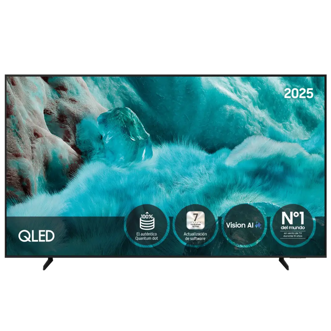 Televisor Samsung QLED TQ-85Q7FAAUXXC de 85 pulgadas con resolución 4K, tecnología HDR10+ y funciones Smart TV. Diseño moderno con pantalla grande para una experiencia inmersiva — disponible en Electrocash.