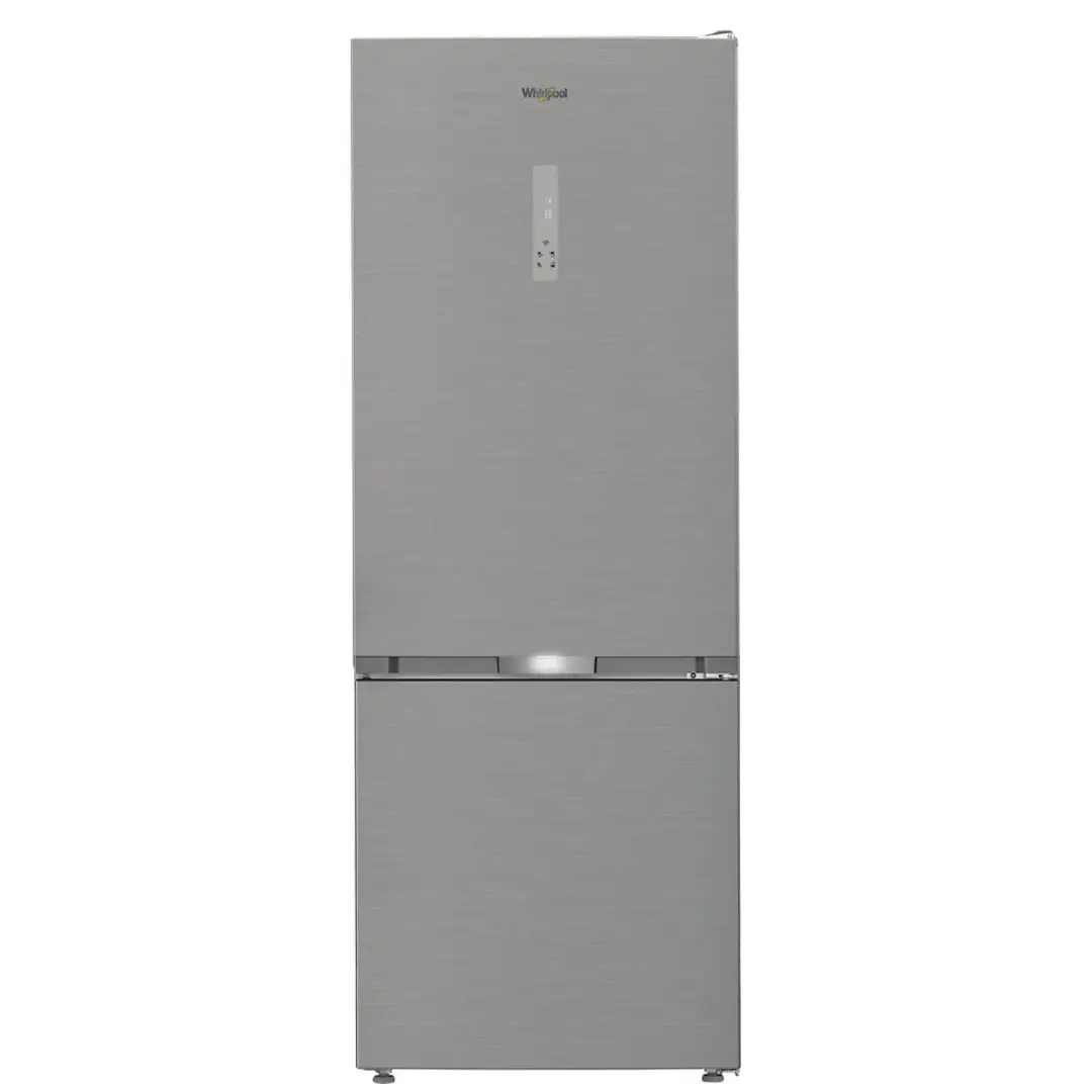 Frigorífico combi Whirlpool WHK2-6493 X5E en acabado inoxidable con altura de 192 cm y ancho de 70 cm. Capacidad total de 490 litros, tecnología No Frost y cajón especial para frutas y verduras — disponible en Electrocash.