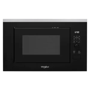 Microondas de encastre Whirlpool WMF-250G en acabado inoxidable con capacidad de 25 litros, potencia de 900 W y función grill ideal para gratinar y dorar alimentos — disponible en Electrocash.