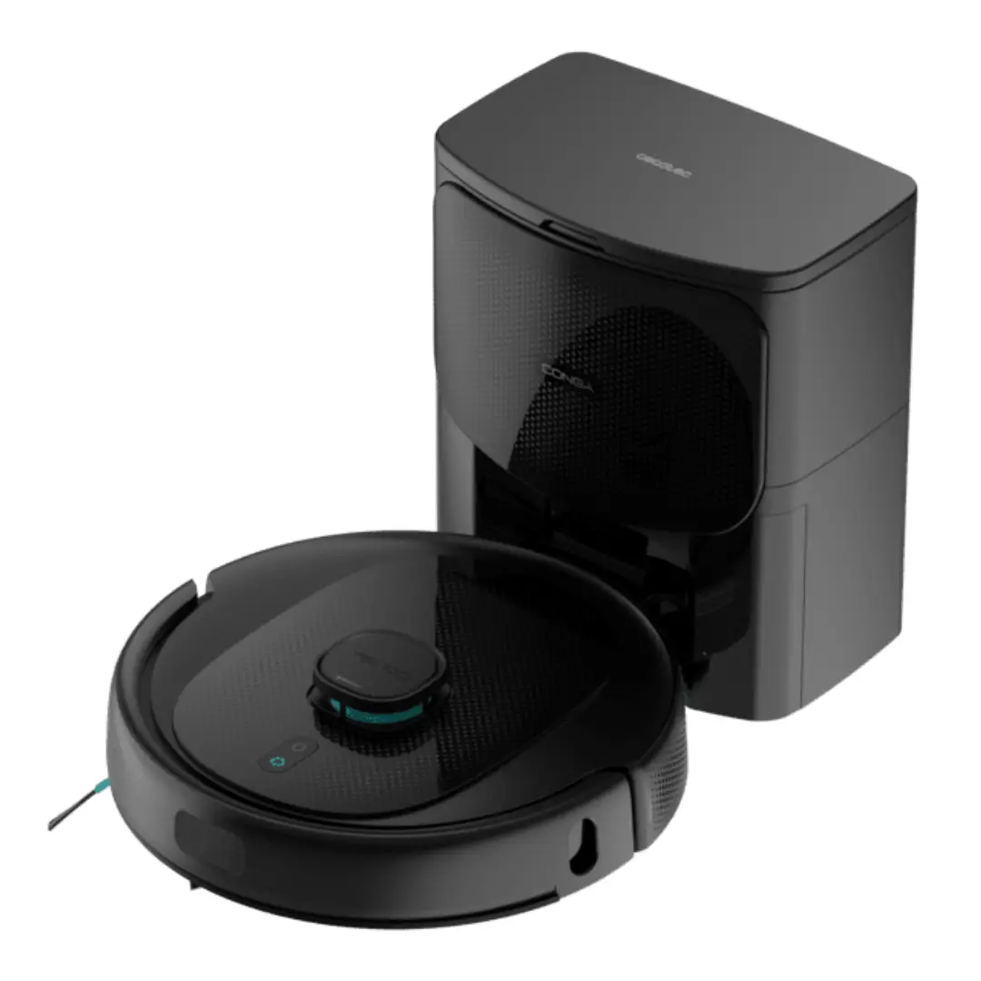 Robot aspirador Cecotec Conga 9590 Spin Revolution con 10.000 Pa, sistema de fregado Spin, autonomía de 240 minutos y base de autovaciado. Vista principal del robot — disponible en Electrocash.