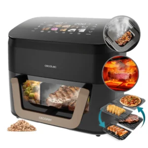 Freidora sin aceite Cecotec Cecofry & Grill Smokin’ 11000 con capacidad XXL de 11 litros, potencia de 2900 W y ahumador integrado para un sabor único. Dispone de tecnología Triple Grill y diseño moderno con puerta transparente — disponible en Electrocash.