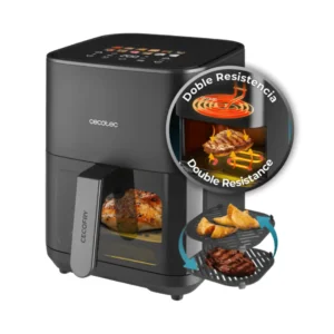 Freidora sin aceite Cecotec Cecofry DuoHeat 4000 con capacidad de 4 litros, potencia de 1900 W y doble resistencia superior e inferior para un cocinado uniforme. Diseño moderno y panel táctil con 12 menús automáticos — disponible en Electrocash.