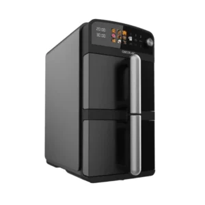 Freidora sin aceite Cecotec Cecofry DuoLevel 10000 con capacidad total de 10 litros (5 + 5 L), potencia de 2400 W y diseño de doble cubeta vertical. Incluye 10 programas automáticos para cocinar dos platos a la vez — disponible en Electrocash.