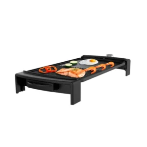 Plancha de asar Cecotec Tasty&Grill 2500 BlackWater MixGrill de 2150W con superficie mixta lisa y grill, revestimiento antiadherente y termostato regulable. Imagen del modelo en color negro disponible en Electrocash.