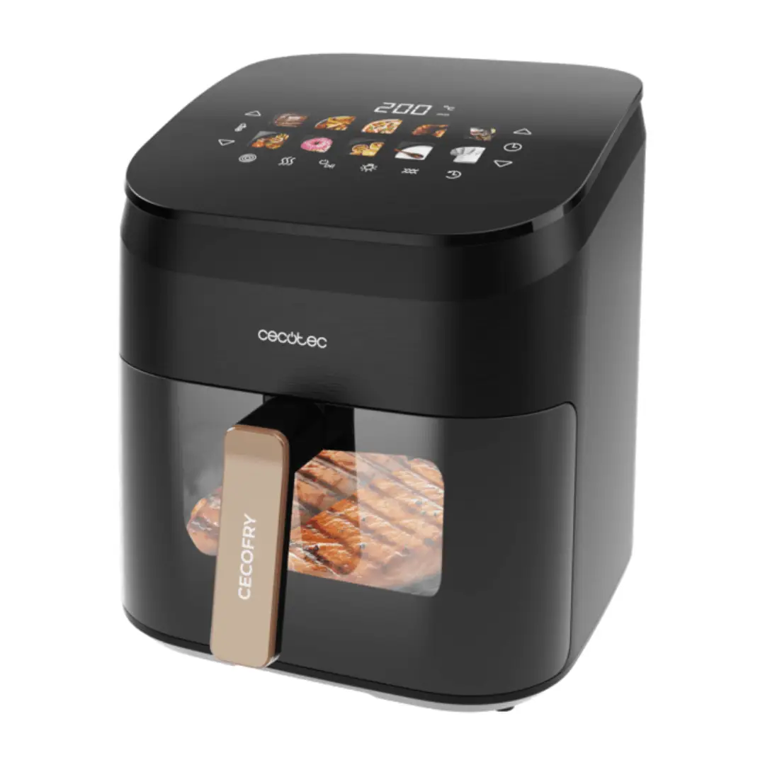 Freidora sin aceite Cecotec Cecofry Smokin’ 6500 Journey con capacidad de 6,5 litros, potencia de 2200 W y función de ahumado integrada. Ideal para cocinar de forma saludable con sabor único — disponible en Electrocash.