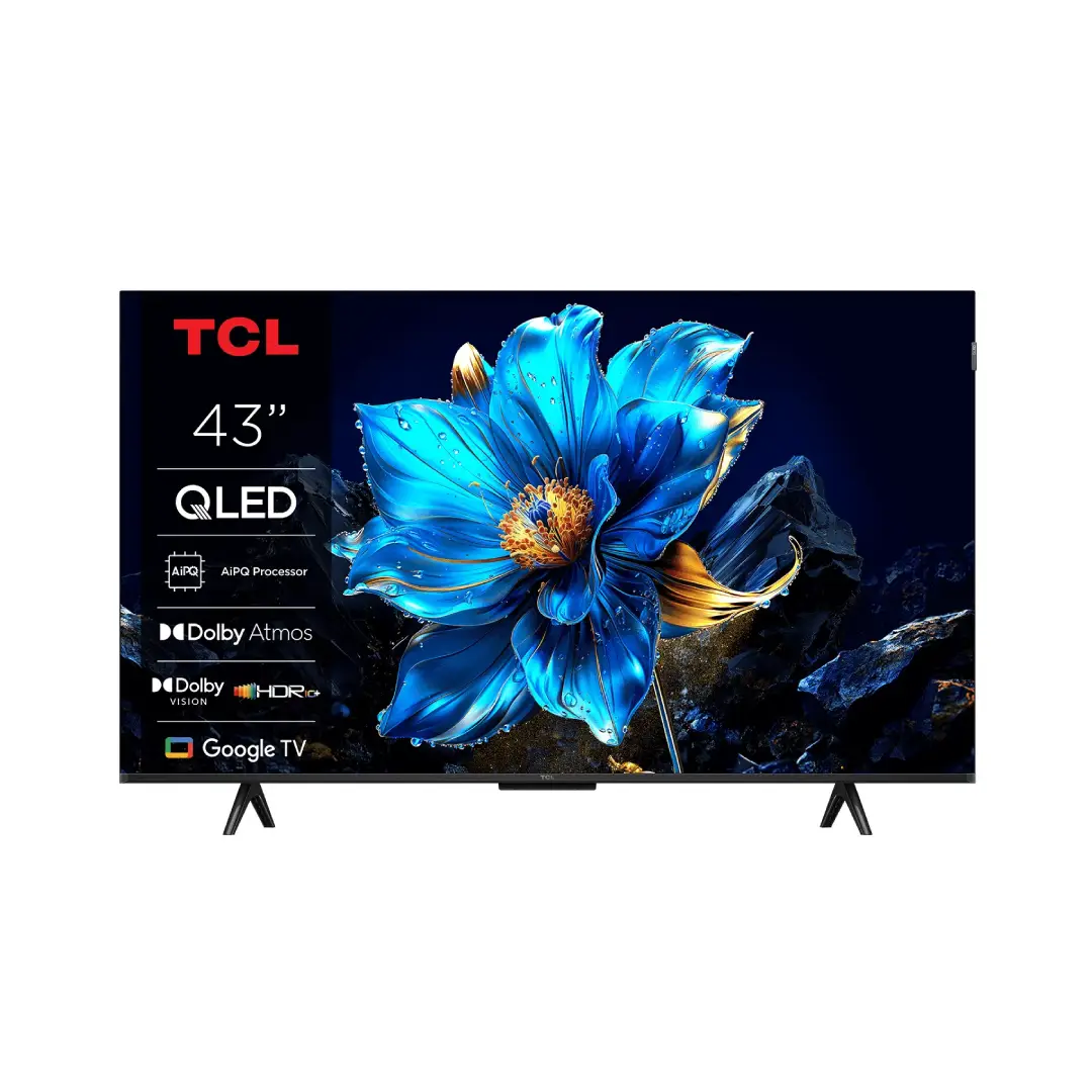 Televisor TCL 43P7K de 43 pulgadas con panel QLED, resolución 4K y sistema Google TV integrado. Colores vivos, diseño moderno y acceso a aplicaciones de streaming — disponible en Electrocash.