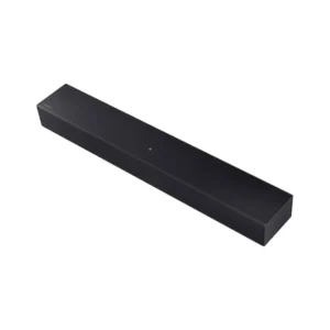 Barra de sonido Samsung HW-B400F/ZF con sistema 2.0CH y woofer integrado, diseñada para mejorar la calidad de audio en televisores y cine en casa. Diseño compacto y elegante en color negro — disponible en Electrocash.