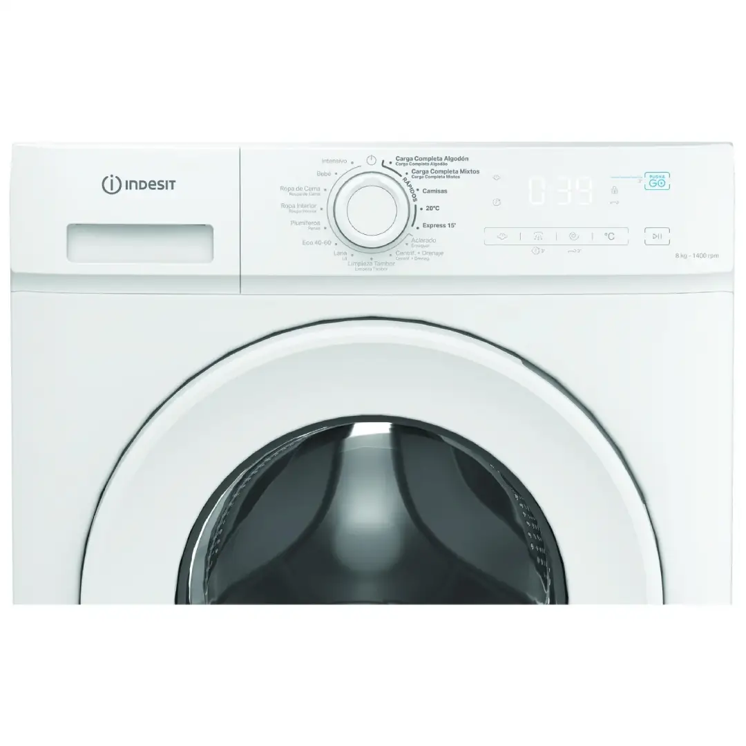 Primer plano del panel de control de la Indesit IMA-864 MY TIME SPT, con programas My Time que permiten ajustar tiempos y ciclos fácilmente, ofreciendo comodidad y precisión – disponible en Electrocash.