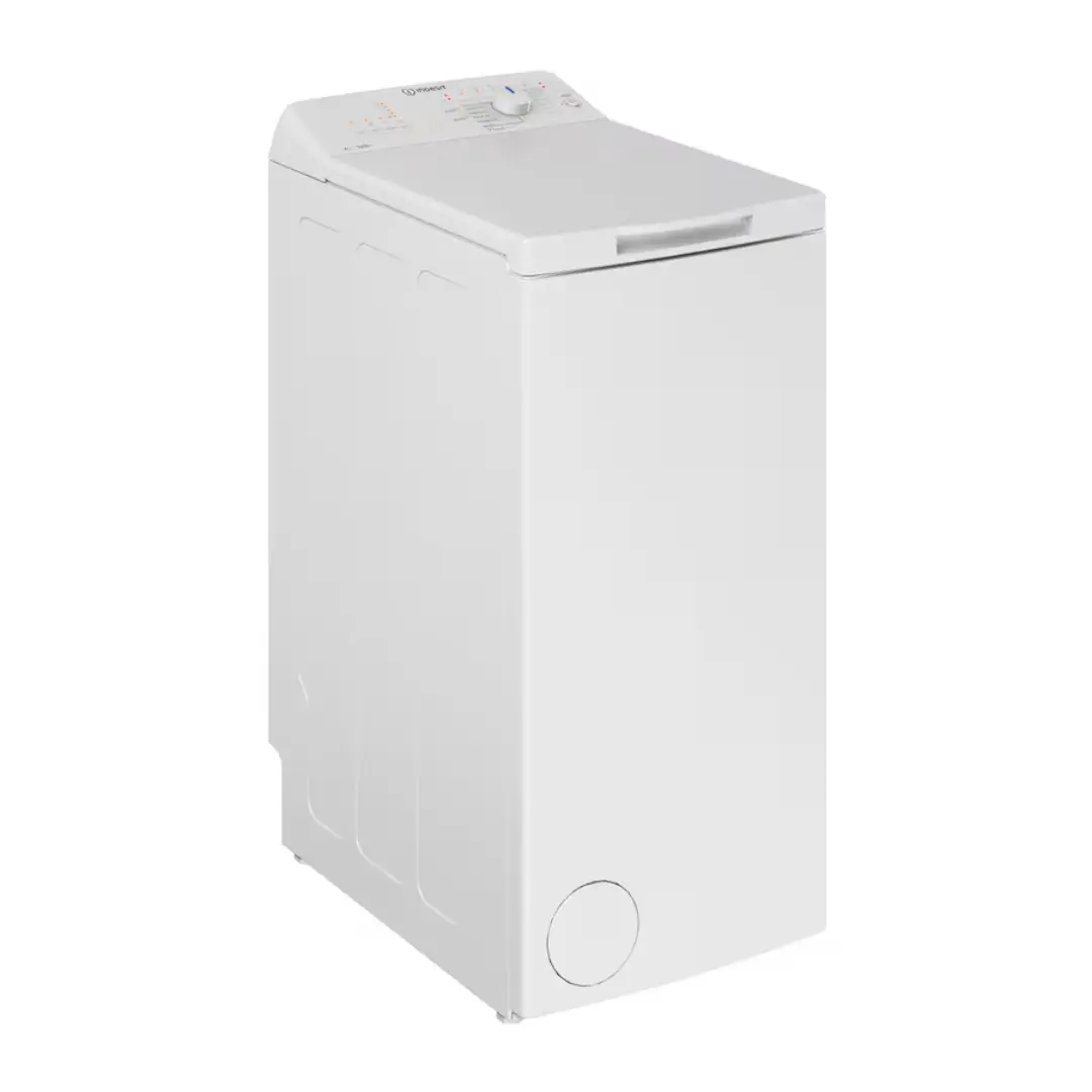 Lavadora de carga superior Indesit BTW L60400 SP/N en color blanco con capacidad de 6 kg, velocidad de centrifugado de 1000 rpm y eficiencia energética Clase C — disponible en Electrocash.