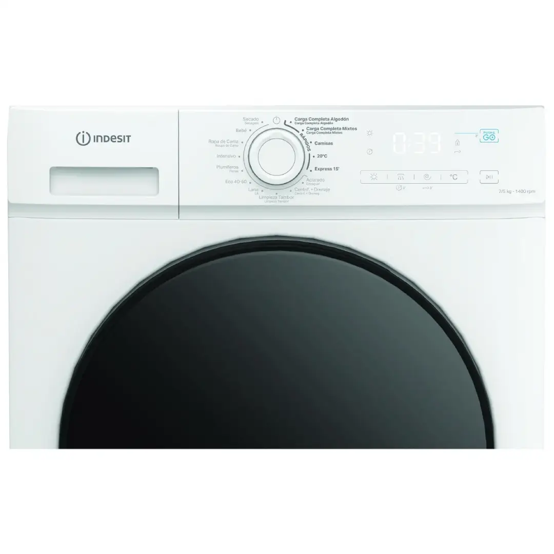 Detalle del panel de control de la Indesit IDMA-75624MY Time SPT con selector de programas, display digital y ajustes de temperatura y centrifugado — disponible en Electrocash.