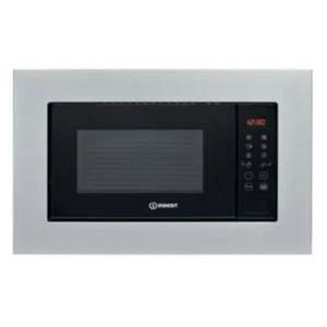 Microondas de encastre Indesit MWI 120 GX con acabado inoxidable, grill de cuarzo y 800 W de potencia, diseño moderno y elegante ideal para integrarse en cualquier cocina – disponible en Electrocash.